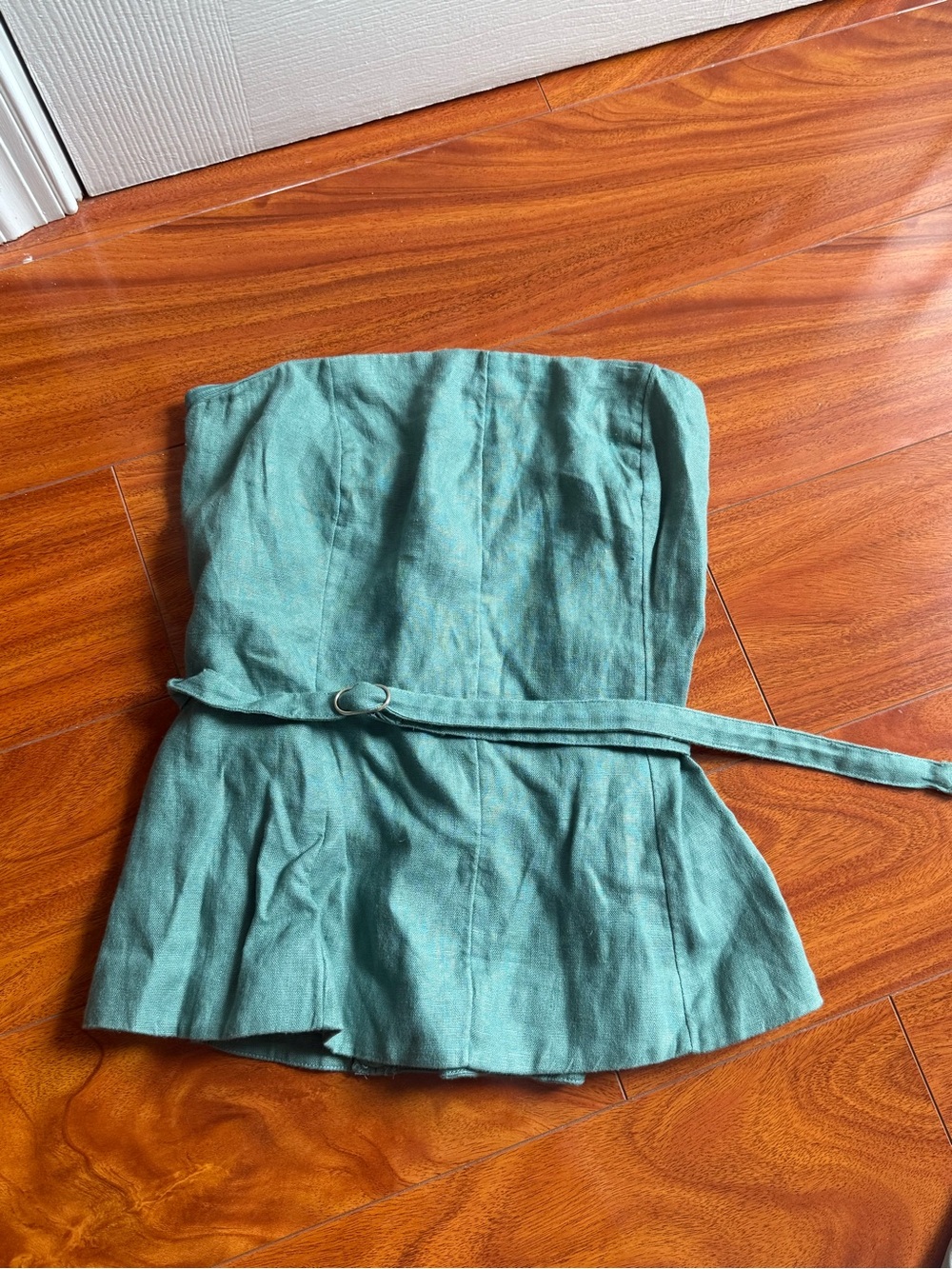 Abercrombie Linen Collection Strapless Teal Belted Linen Top